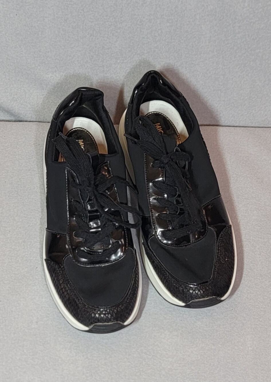 Michael Kors Mixed Media Platform Sneakers Black Patent Snakeskin Women's 41